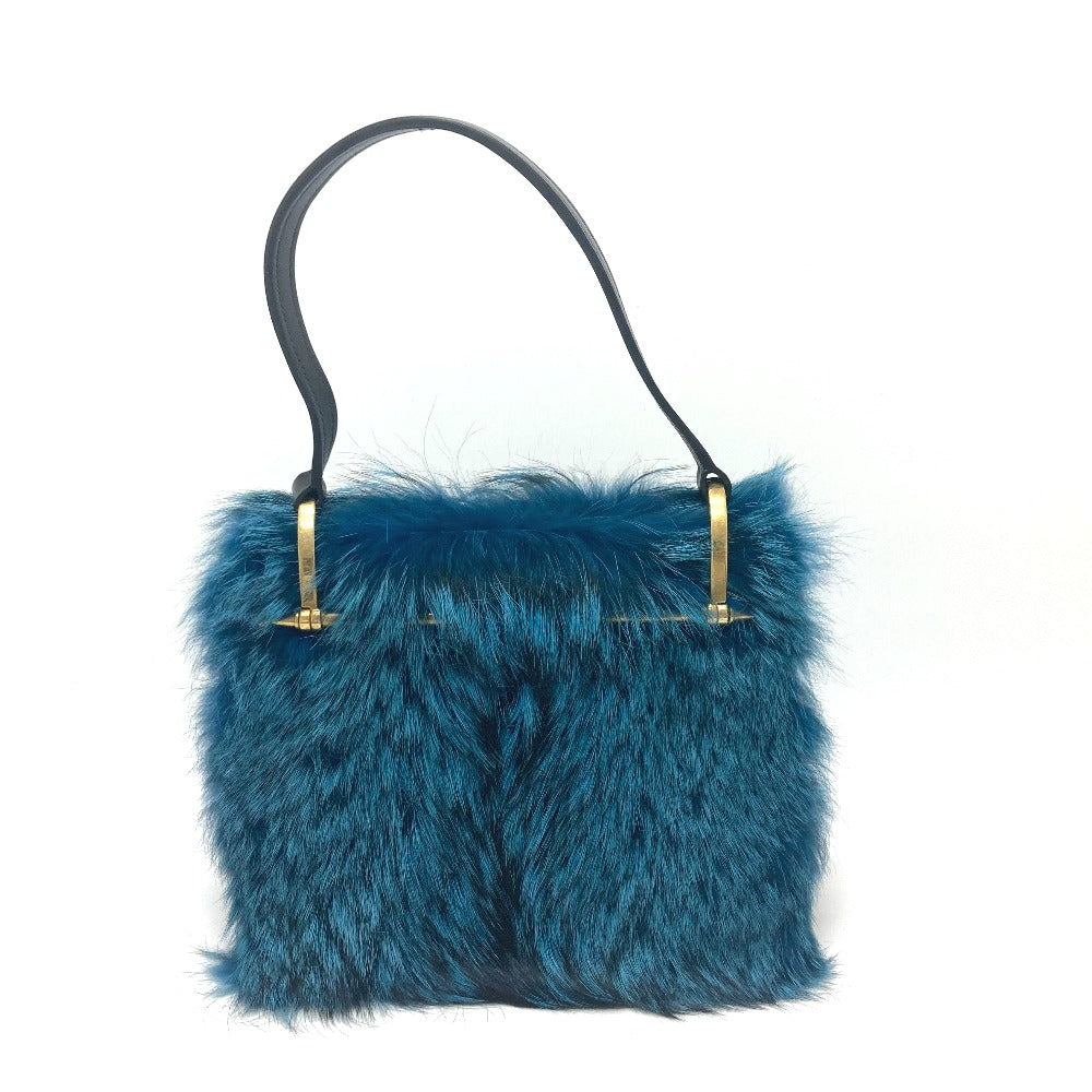 PRADA Shoulder Bag 1BA131 Fur, Leather blue fur Women Used Authentic