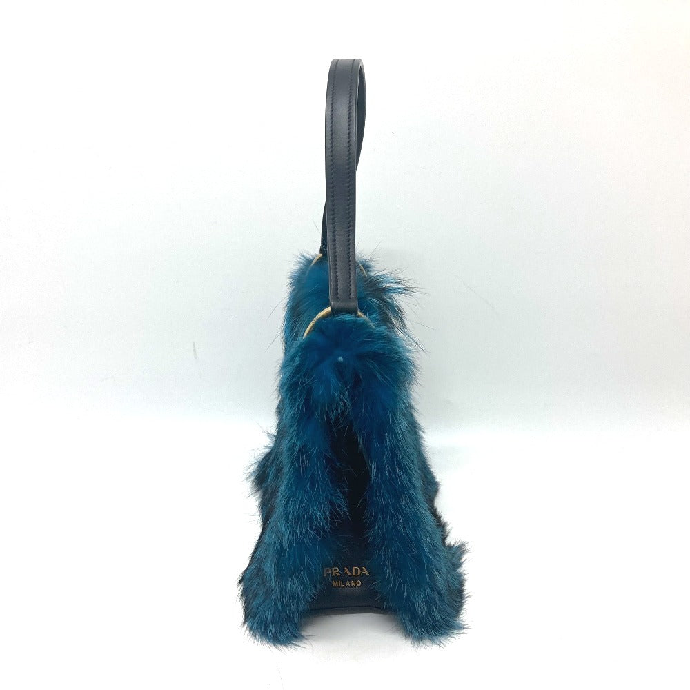 PRADA Shoulder Bag 1BA131 Fur, Leather blue fur Women Used Authentic