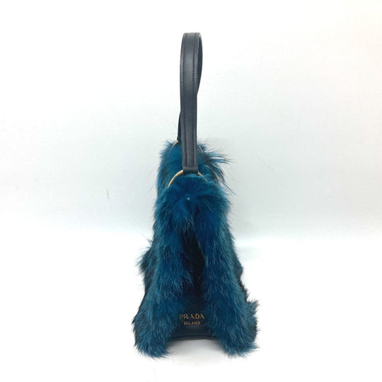 PRADA Shoulder Bag 1BA131 Fur, Leather blue fur Women Used Authentic