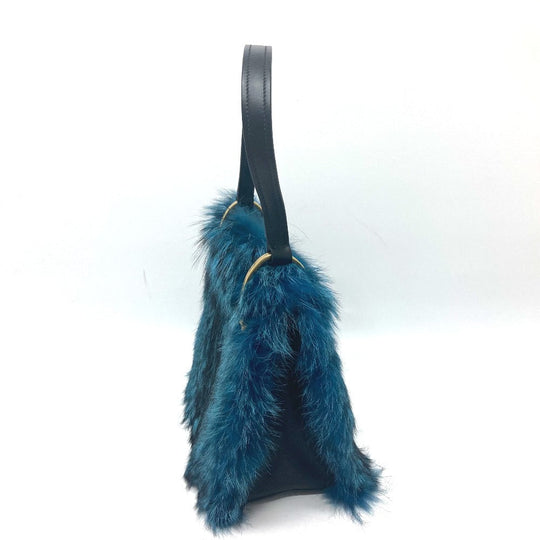PRADA Shoulder Bag 1BA131 Fur, Leather blue fur Women Used Authentic