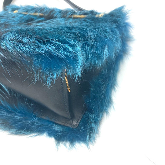 PRADA Shoulder Bag 1BA131 Fur, Leather blue fur Women Used Authentic