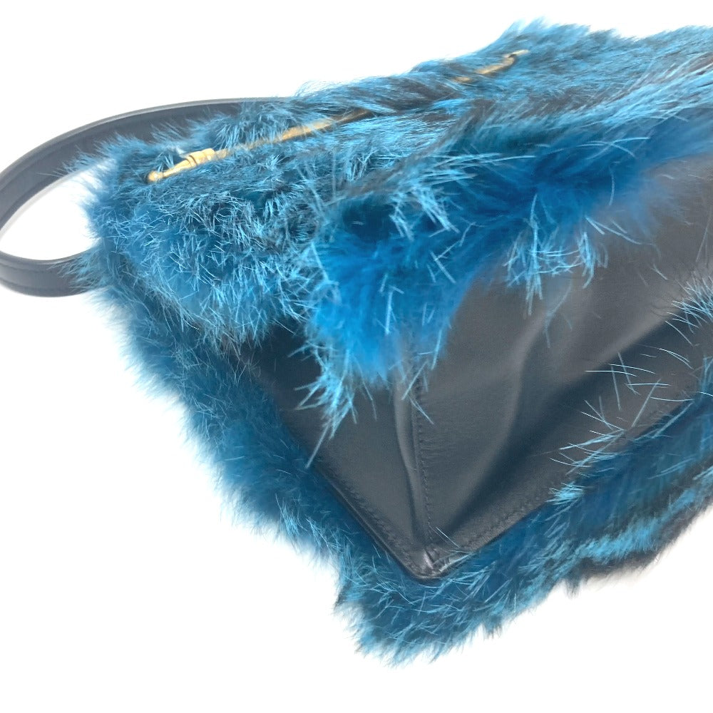PRADA Shoulder Bag 1BA131 Fur, Leather blue fur Women Used Authentic