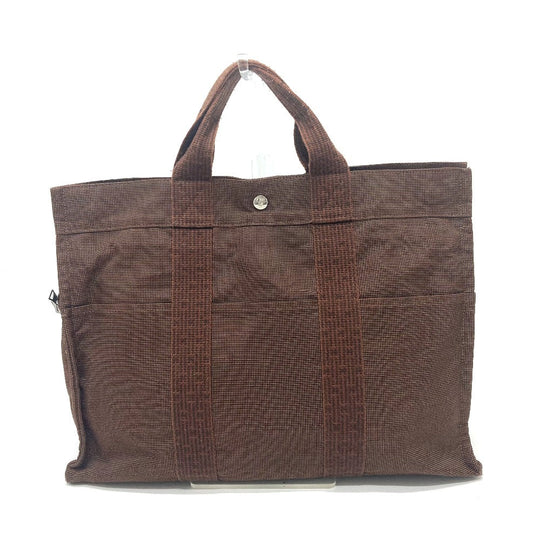 HERMES Tote Bag canvas Brown Her LineTote MM Women Used Authentic