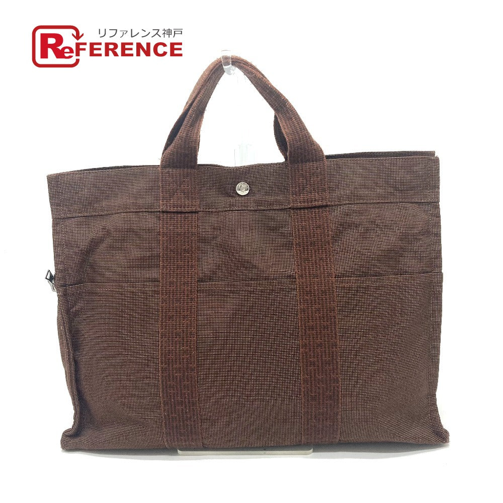 HERMES Tote Bag canvas Brown Her LineTote MM Women Used Authentic