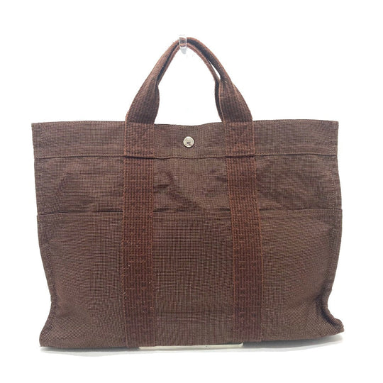 HERMES Tote Bag canvas Brown Her LineTote MM Women Used Authentic