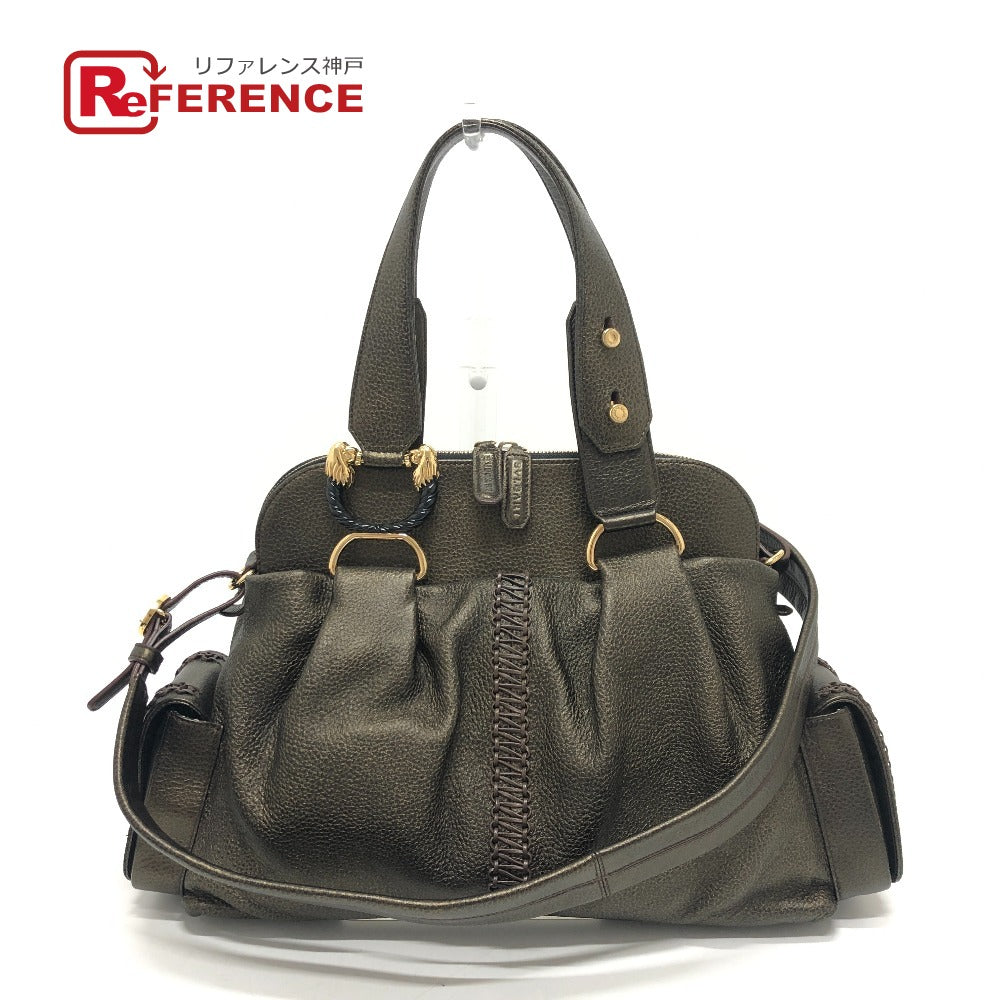 BVLGARI Tote Bag leather bronze Leoni Women Used Authentic