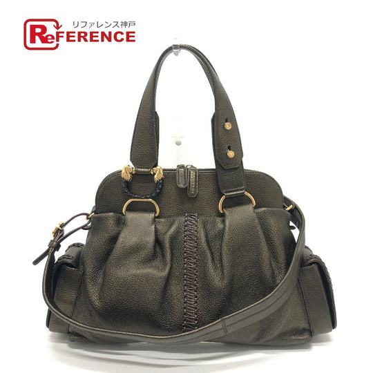 BVLGARI Tote Bag leather bronze Leoni Women Used Authentic