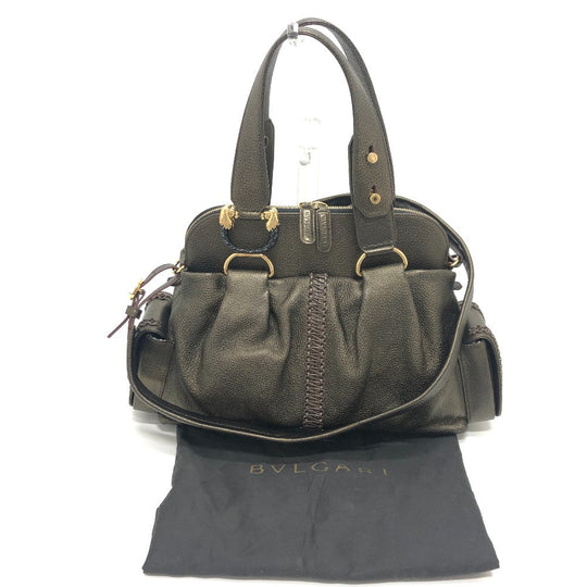 BVLGARI Tote Bag leather bronze Leoni Women Used Authentic