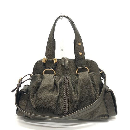 BVLGARI Tote Bag leather bronze Leoni Women Used Authentic