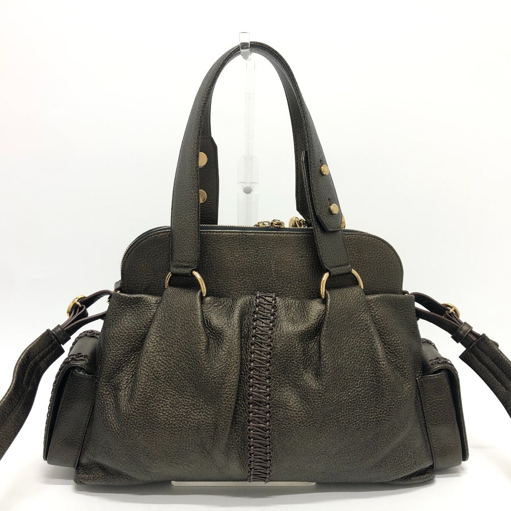 BVLGARI Tote Bag leather bronze Leoni Women Used Authentic