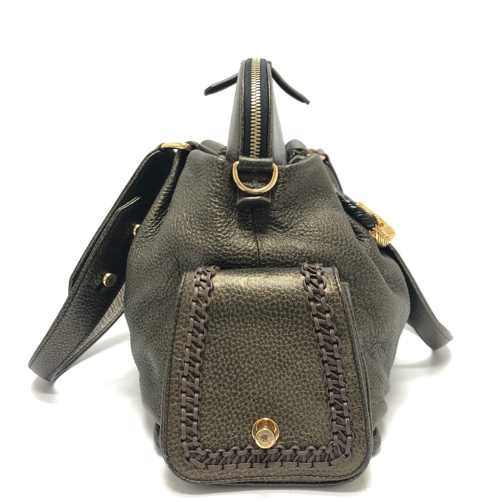 BVLGARI Tote Bag leather bronze Leoni Women Used Authentic