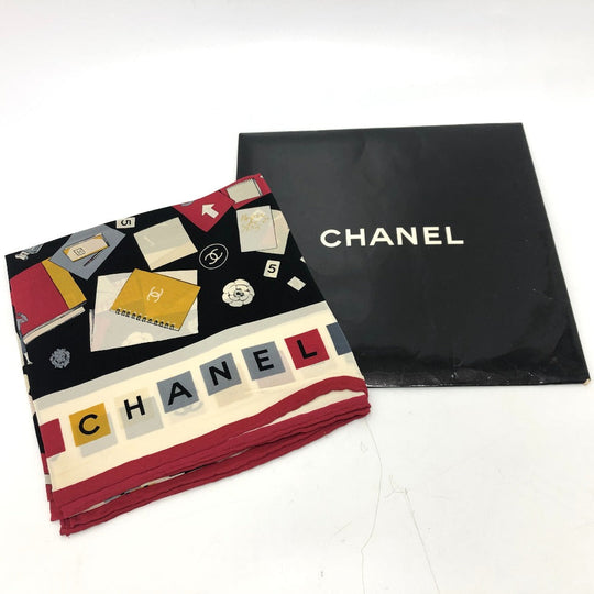 CHANEL scarf silk multicolor Multi-design COCO Mark No.5 Women Used Authentic