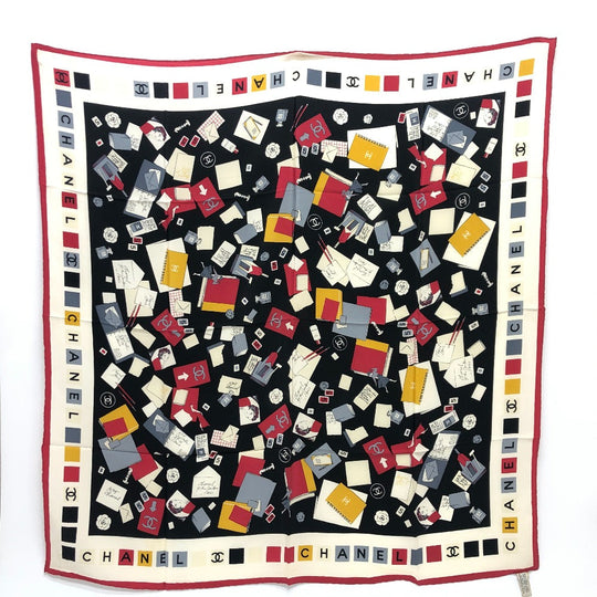 CHANEL scarf silk multicolor Multi-design COCO Mark No.5 Women Used Authentic