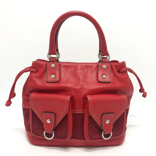 LOEWE Handbag Leather / suede Red W pocket Women Used Authentic