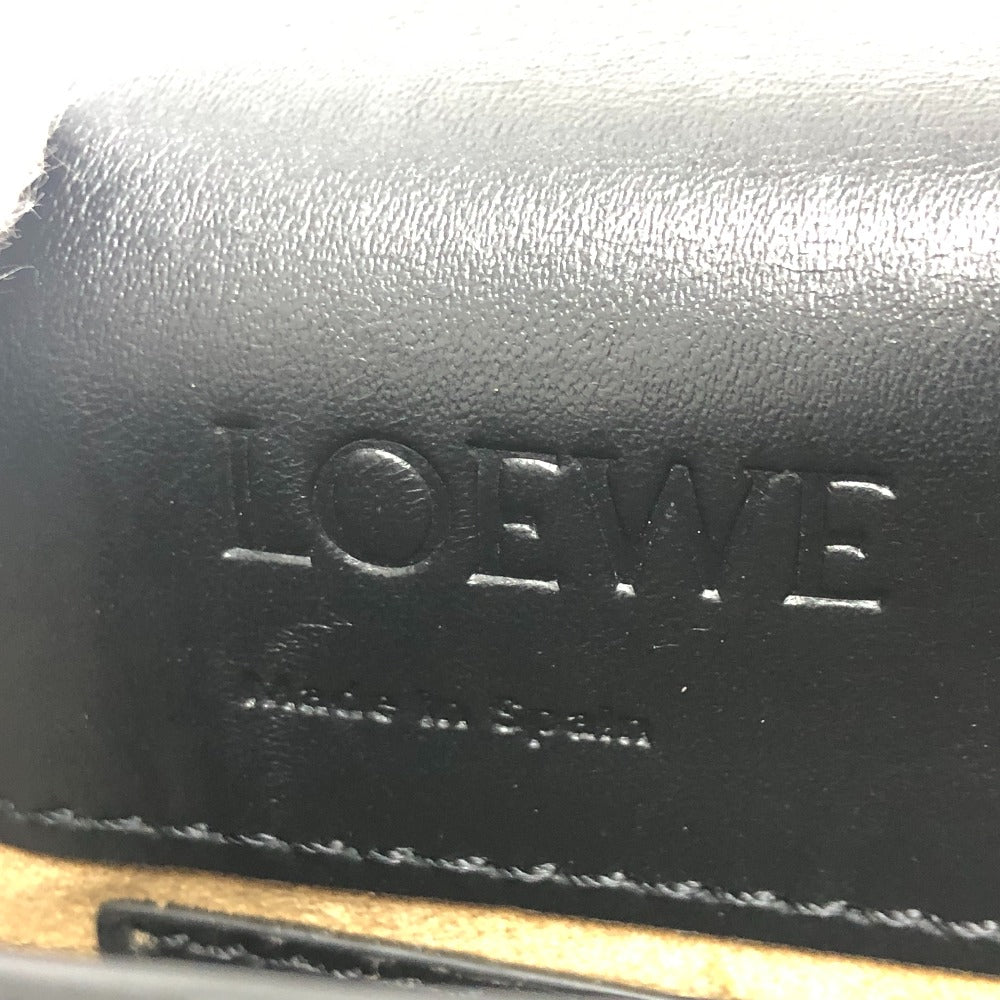 LOEWE Shoulder Bag leather black logo gusset flat Women Used Authentic