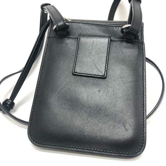 LOEWE Shoulder Bag leather black logo gusset flat Women Used Authentic