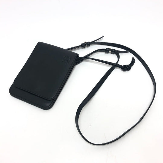 LOEWE Shoulder Bag leather black logo gusset flat Women Used Authentic