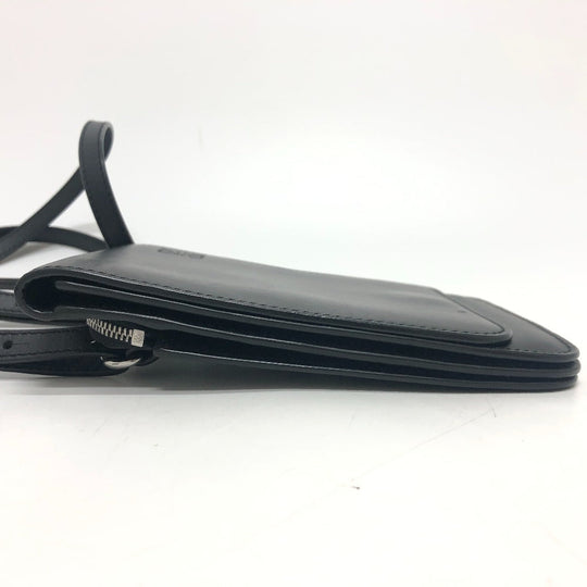 LOEWE Shoulder Bag leather black logo gusset flat Women Used Authentic