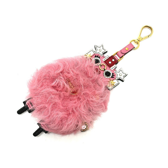 PRADA Bag charm Saffiano leather, fur pink robot