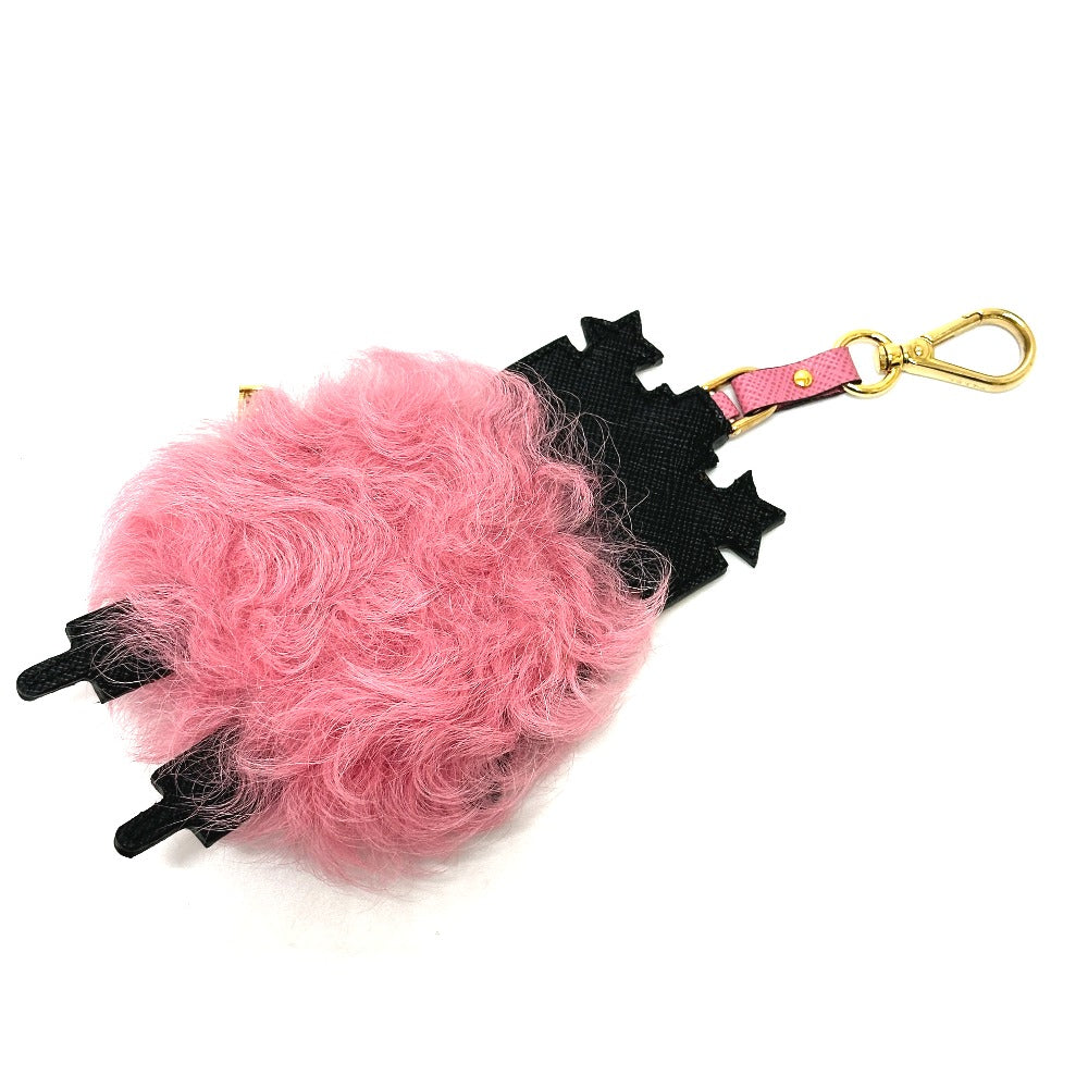 PRADA Bag charm Saffiano leather, fur pink robot