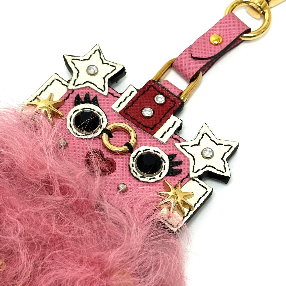 PRADA Bag charm Saffiano leather, fur pink robot