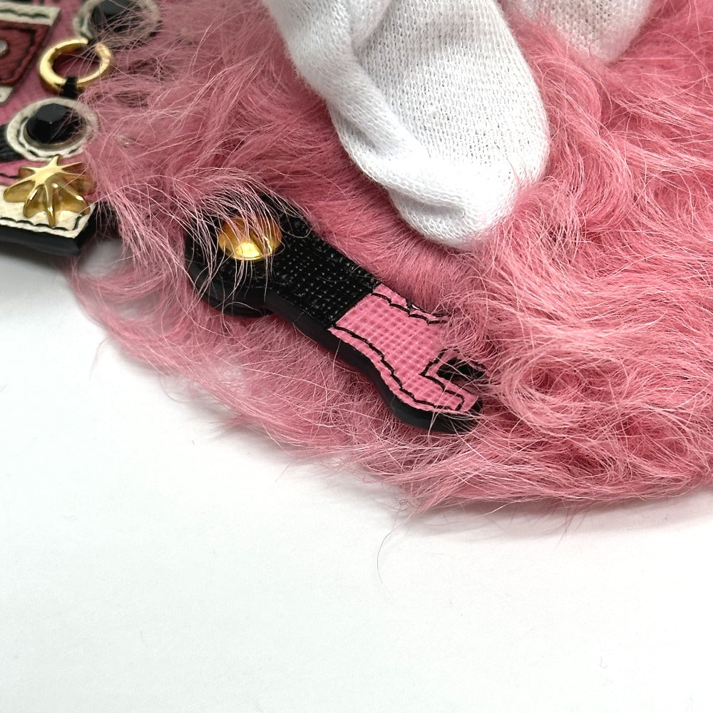 PRADA Bag charm Saffiano leather, fur pink robot
