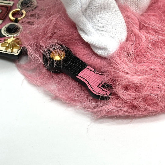 PRADA Bag charm Saffiano leather, fur pink robot
