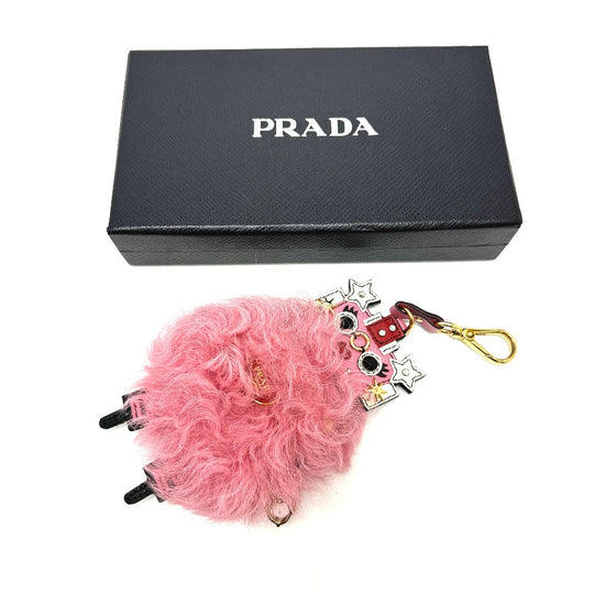 PRADA Bag charm Saffiano leather, fur pink robot