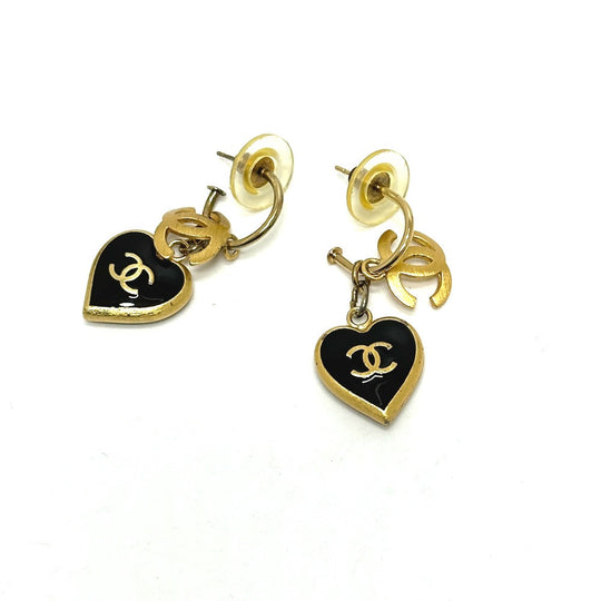 CHANEL Pierce metal black 02P COCO Mark Heart