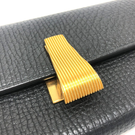 BOTTEGAVENETA Long Wallet Purse leather black Palmerat Women Used Authentic