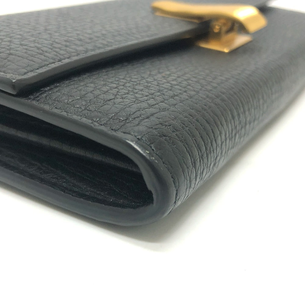 BOTTEGAVENETA Long Wallet Purse leather black Palmerat Women Used Authentic