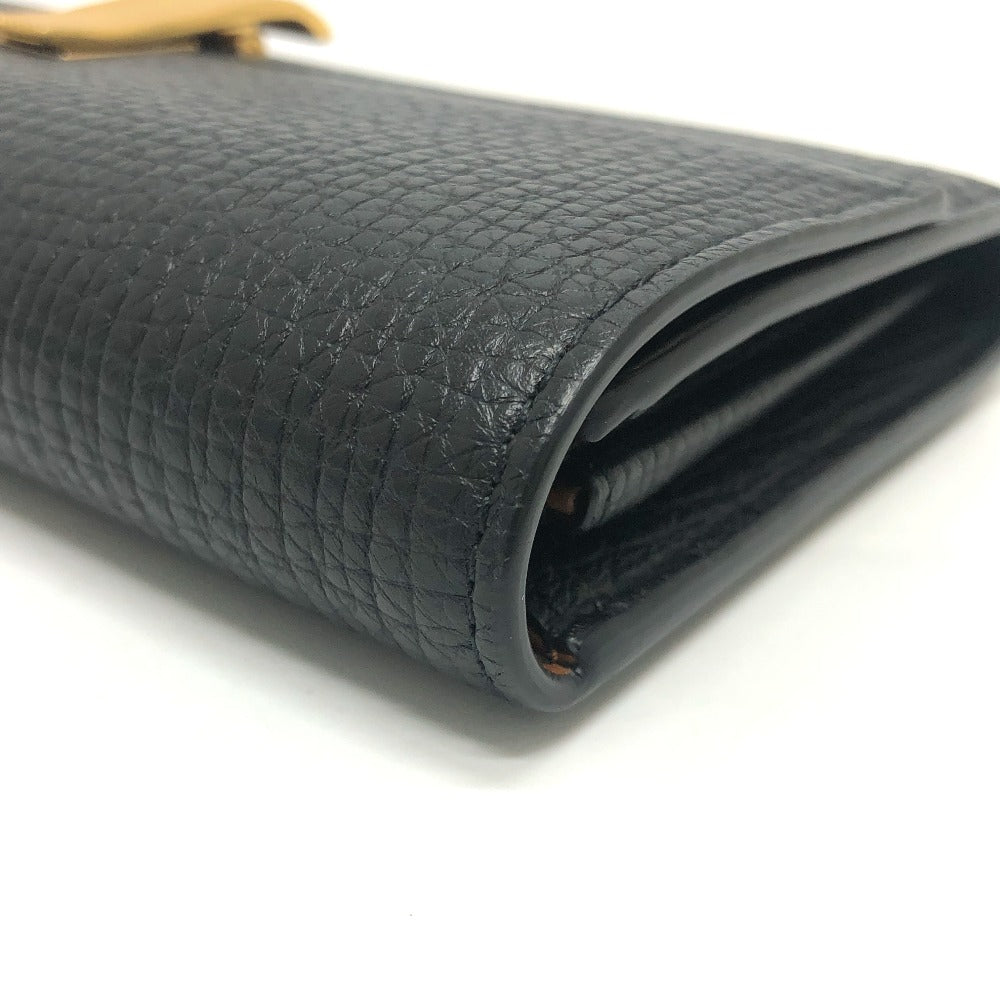 BOTTEGAVENETA Long Wallet Purse leather black Palmerat Women Used Authentic