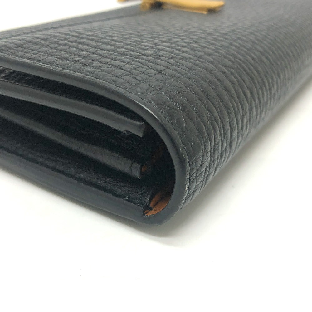 BOTTEGAVENETA Long Wallet Purse leather black Palmerat Women Used Authentic
