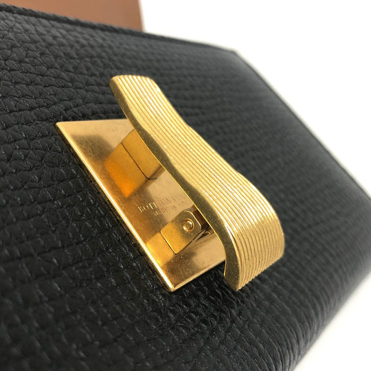BOTTEGAVENETA Long Wallet Purse leather black Palmerat Women Used Authentic