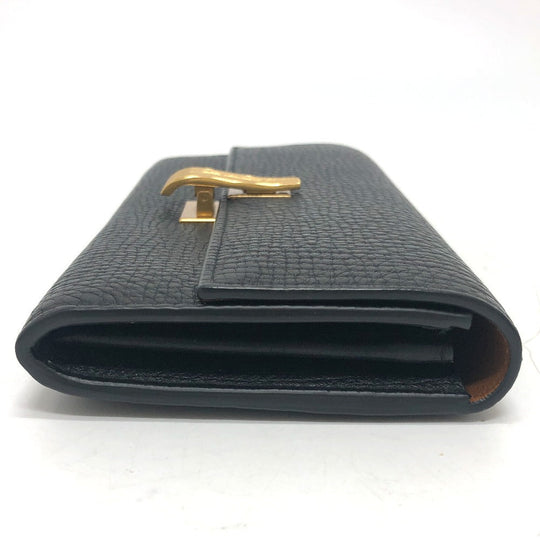 BOTTEGAVENETA Long Wallet Purse leather black Palmerat Women Used Authentic