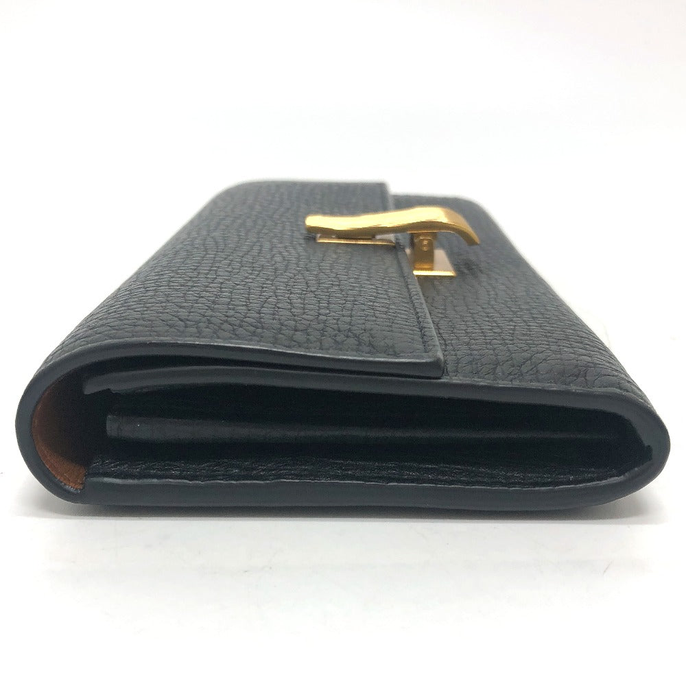 BOTTEGAVENETA Long Wallet Purse leather black Palmerat Women Used Authentic