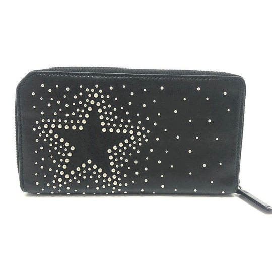 JIMMY CHOO Long Wallet Purse leather black Star motif Women Used Authentic