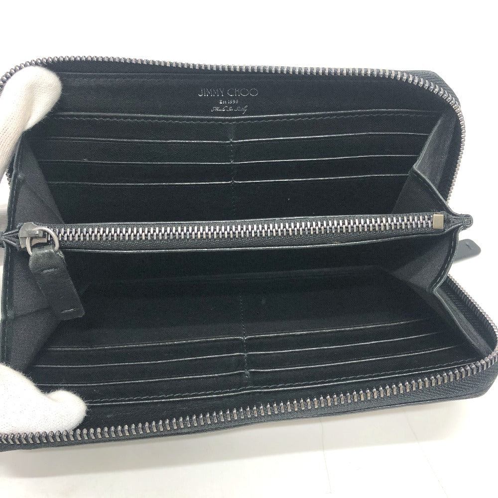 JIMMY CHOO Long Wallet Purse leather black Star motif Women Used Authentic
