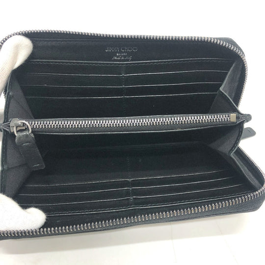 JIMMY CHOO Long Wallet Purse leather black Star motif Women Used Authentic