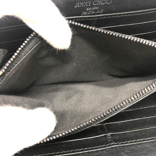 JIMMY CHOO Long Wallet Purse leather black Star motif Women Used Authentic