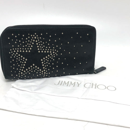 JIMMY CHOO Long Wallet Purse leather black Star motif Women Used Authentic