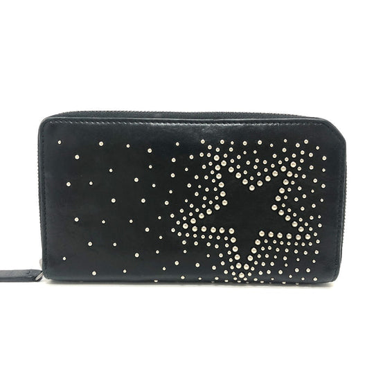JIMMY CHOO Long Wallet Purse leather black Star motif Women Used Authentic