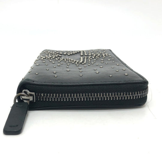 JIMMY CHOO Long Wallet Purse leather black Star motif Women Used Authentic
