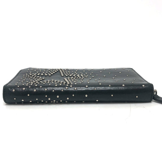 JIMMY CHOO Long Wallet Purse leather black Star motif Women Used Authentic