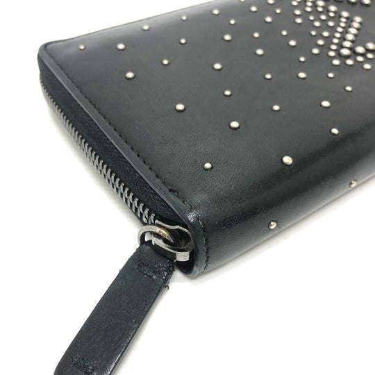 JIMMY CHOO Long Wallet Purse leather black Star motif Women Used Authentic