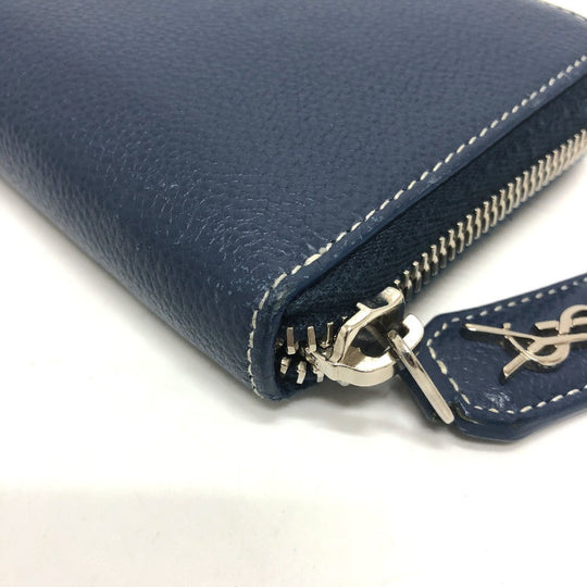 SAINT LAURENT PARIS Long Wallet Purse leather Navy Zip Around mens Used Authentic