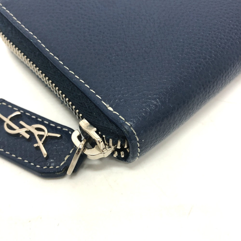 SAINT LAURENT PARIS Long Wallet Purse leather Navy Zip Around mens Used Authentic