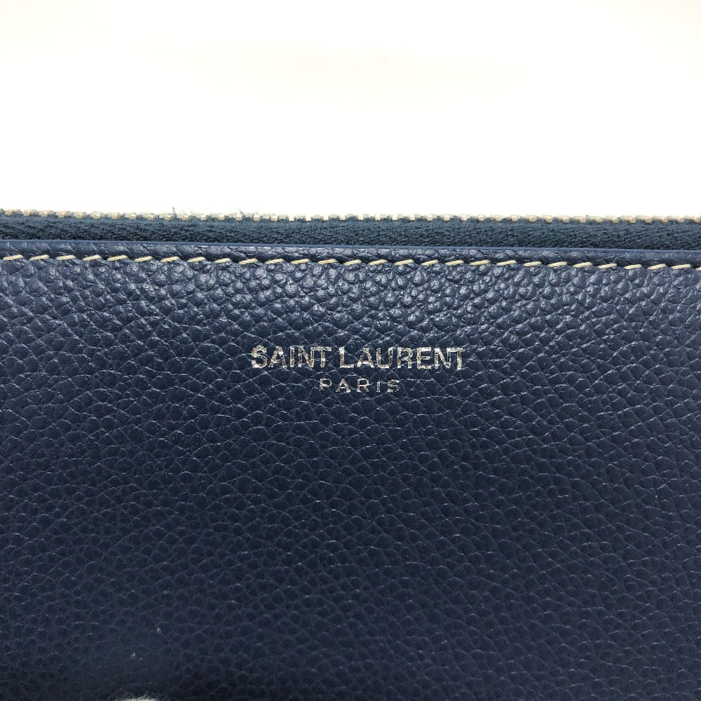SAINT LAURENT PARIS Long Wallet Purse leather Navy Zip Around mens Used Authentic