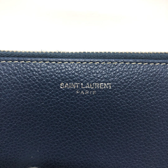 SAINT LAURENT PARIS Long Wallet Purse leather Navy Zip Around mens Used Authentic