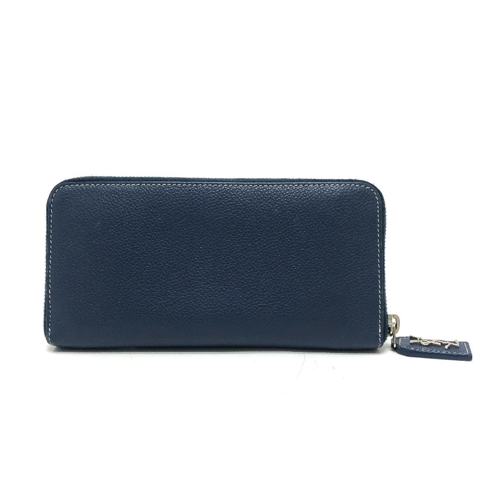 SAINT LAURENT PARIS Long Wallet Purse leather Navy Zip Around mens Used Authentic